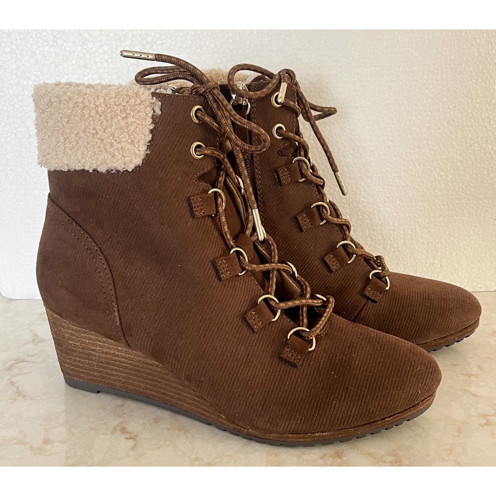 Dr Scholls Charmer Brown Lace Up Wedge Heel Ankle Boots 6 NWT
